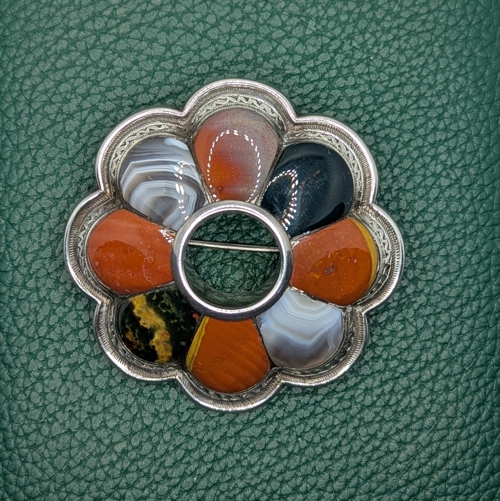 ✨ Victorian Sterling Silver Multi-Gemstone Floral Brooch ✨